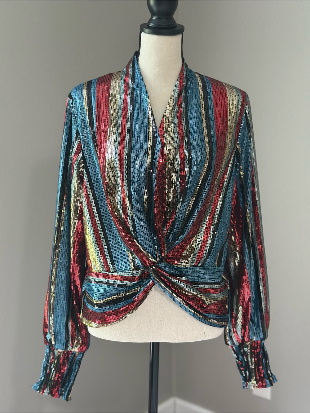 Multicolor Sequin Rainbow Festival Twist-Front Blouse - Women's Top